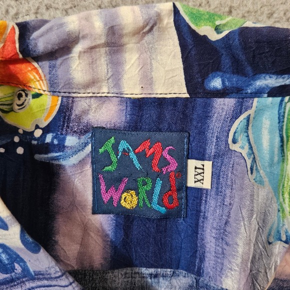 Vintage JAMS WORLD Hawaiian Rayon Tropical Fish Short Sleeve Button Shirt 2XL - Picture 4 of 8